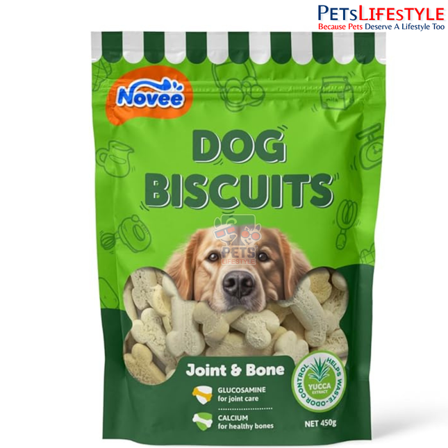 Novee Dog Biscuits – Crunchy Nutritious Dog Treats for Daily Rewards | Glucosamine & Calcium Biscuits for Strong Teeth, Healthy Bones & Everyday Wellness | 450g