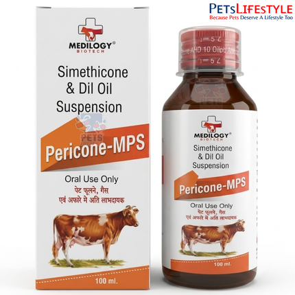 PERICON-MPS Veterinary Suspension – Simethicone & Dill Oil Oral Suspension | Anti-Flatulent & Digestive Support for Gas, Bloating & Indigestion in Animals | 100 ml