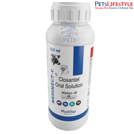 MEDIMECT-C Oral Suspension – Closantel 150 mg Veterinary Oral Solution | Broad-Spectrum Antiparasitic for Liver Flukes, Blood-Sucking Worms, Lungworms & External Parasites | 500 ml