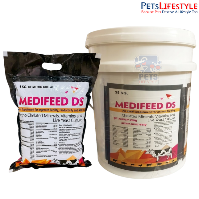 MEDIFEED DS Powder – Methionine & Chelated Minerals Veterinary Feed Supplement | Supports Milk Production, Fertility, Growth & Digestion in Livestock
