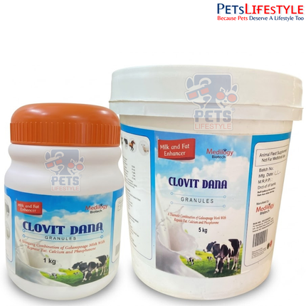 CLOVIT DANA Powder – Galactagogue Herbal Feed Supplement with Bypass Fat, Calcium & Phosphorus Granules | Supports Milk Yield, Milk Fat & Immunity in Livestock | 500 g & 1 kg