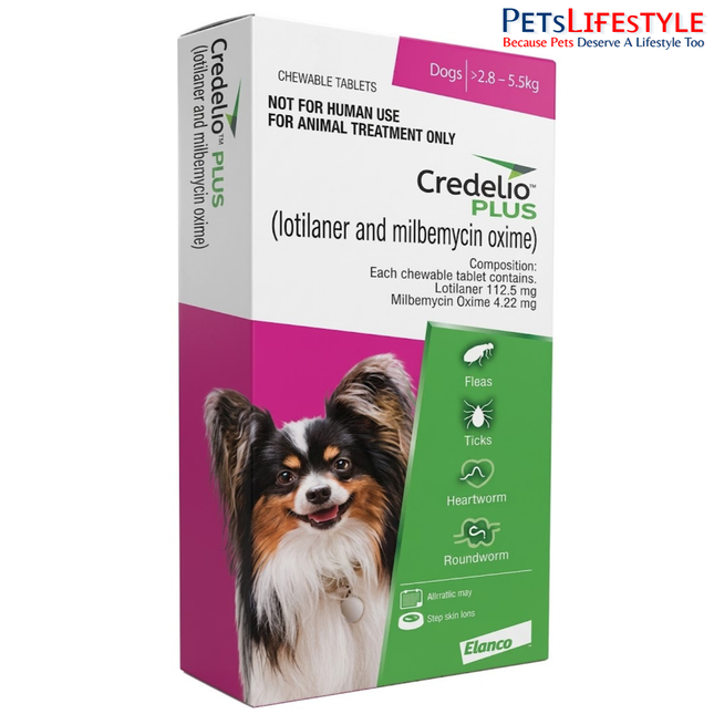 ELANCO Credelio PLUS 112.5 mg Chewable Tablets for Dogs 2.8–5.5 kg | Monthly Tick, Flea, Worm & Heartworm Protection