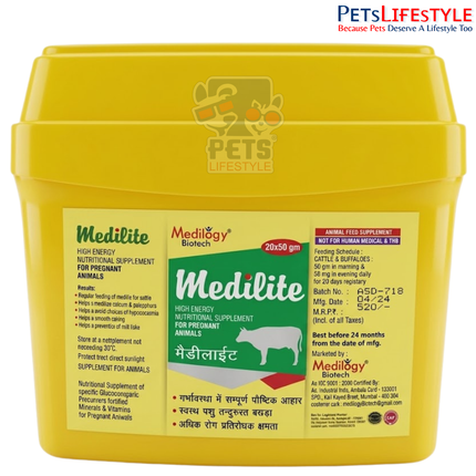 MEDILITE Powder – High Energy Veterinary Feed Supplement for Pregnant Animals | Instant Energy Nutritional Supplement | 20 × 50 g Sachets