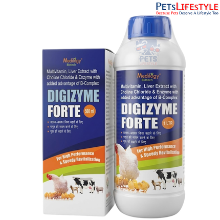 DIGIZYME FORTE Syrup – Multivitamin, Liver Extract, Choline, Digestive Enzymes & B-Complex Veterinary Tonic | Supports Digestion, Liver Health & Appetite | 450 ml, 1 Litre & 5 Litre