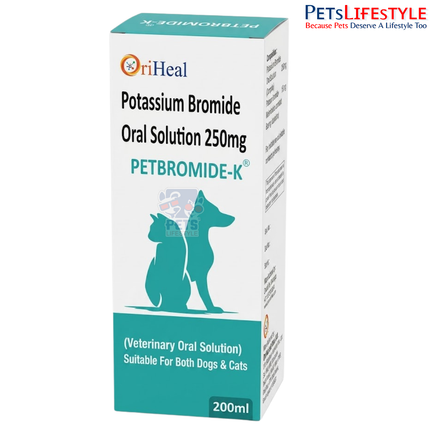 PETBROMIDE-K Oral Solution – Potassium Bromide 250 mg Veterinary Oral Solution for Dogs & Cats | Supports Long-Term Seizure Management | 200 ml