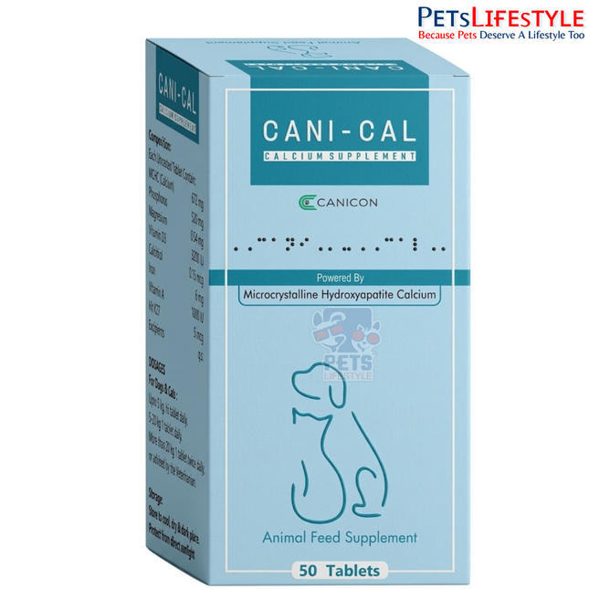 Canicon Cani-Cal Calcium Supplement Tablets for Dogs | Bone, Teeth & Skeletal Health Support | 50 Tablets