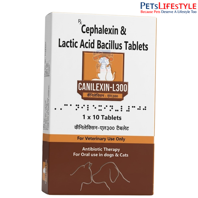 Canicon Canilexin-L 300 Tablets for Dogs & Cats | Cephalexin 300mg Broad-Spectrum Veterinary Antibiotic | 1 x 10 Tablets