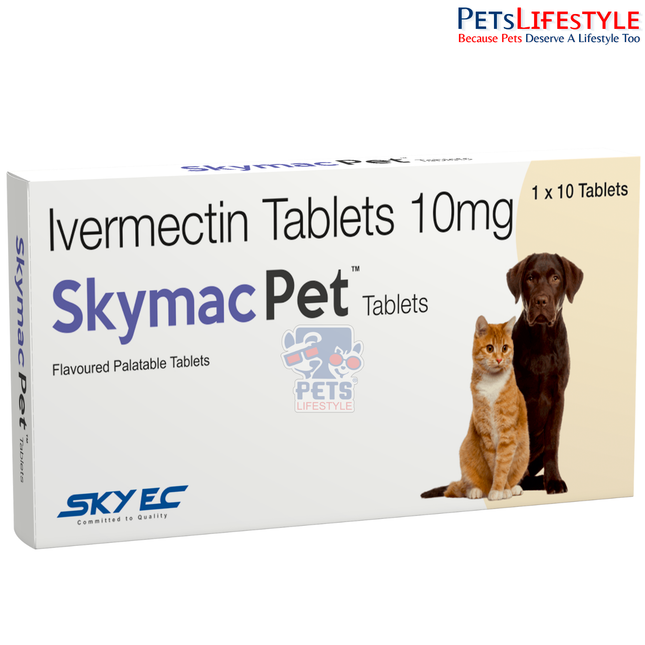 Skymac Pet Tablets | Ivermectin 10 mg Tablets for Dogs & Cats | Broad-Spectrum Ecto & Endoparasite Control | 10 Tablets