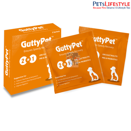 Sky EC GuttyPet | Probiotic, Prebiotic & ORS Supplement for Dogs & Cats | Digestive Support for Diarrhea & Dehydration | Box of 5 Sachets