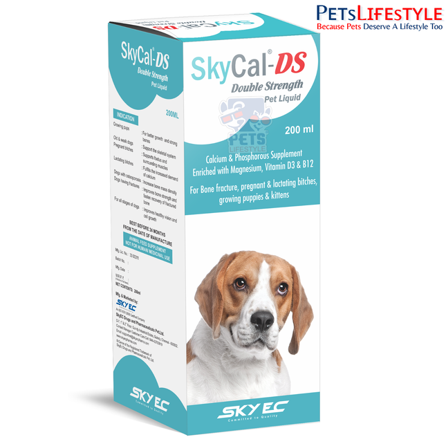 Sky EC SkyCal-DS Double Strength | Calcium, Phosphorus & Vitamin D3 Supplement for Dogs & Cats | Bone & Joint Health | 200 ml