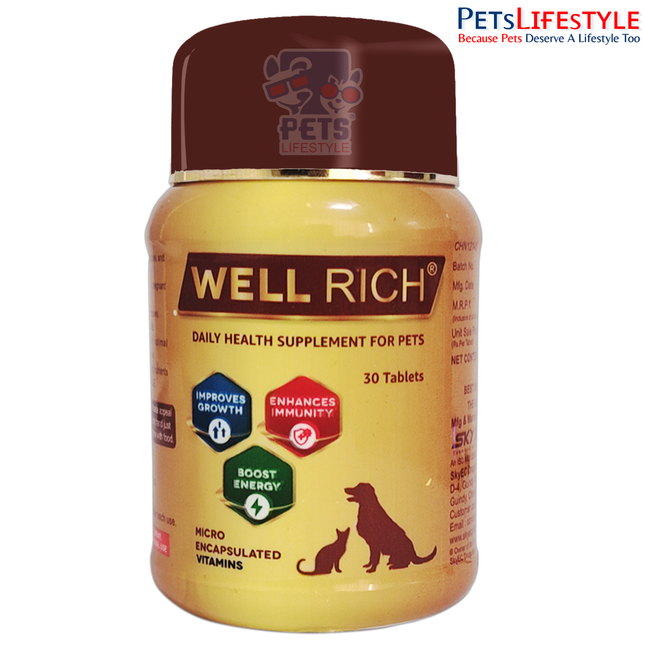 Sky EC Well Rich | Multivitamin, Multimineral, Amino Acid, Pre & Probiotic Tablets for Dogs & Cats | Complete Daily Wellness Supplement | 30 Tablets