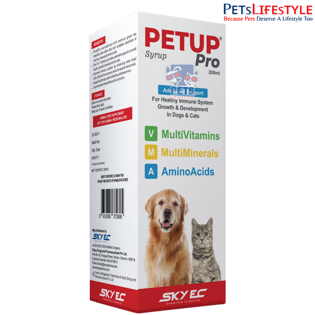 Sky EC PetUp Pro Syrup | Advanced Multivitamin, Multimineral & Amino Acid Supplement for Dogs & Cats | Immune, Growth & Recovery Support | 200 ml / 500 ml