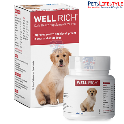 Sky EC Well Rich | Multivitamin & Mineral Tablets for Dogs | Daily Wellness, Growth, Skin & Coat Support | 30 Tablets