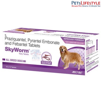 Sky EC SkyWorm Tablets | Broad-Spectrum Deworming Tablets for Dogs | Praziquantel, Pyrantel Embonate & Febantel | 10 Tablets