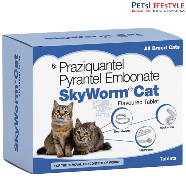 Sky EC SkyWorm Cat | Broad-Spectrum Deworming Tablets for Cats & Kittens | Praziquantel & Pyrantel Embonate | 4 Tablets