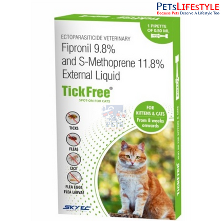 Sky EC TickFree Spot-On for Cats | Fipronil & S-Methoprene Flea, Tick & Lice Treatment | Long-Lasting Parasite Protection | 0.50 ml