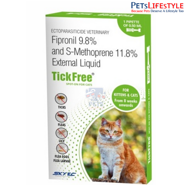 Sky EC TickFree Spot-On for Cats | Fipronil & S-Methoprene Flea, Tick & Lice Treatment | Long-Lasting Parasite Protection | 0.50 ml