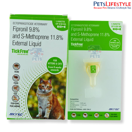 Sky EC TickFree Spot-On for Cats | Fipronil & S-Methoprene Flea, Tick & Lice Treatment | Long-Lasting Parasite Protection | 0.50 ml
