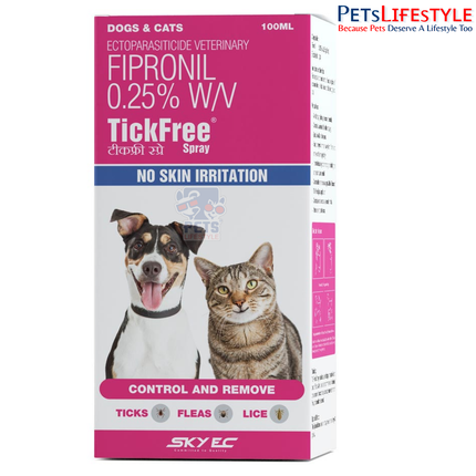 Sky EC TickFree Spray | Fipronil 0.25% Anti-Tick, Flea & Lice Spray for Dogs & Cats | 100 ml
