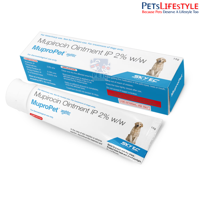 Sky EC MuproPet | Topical Antibiotic Ointment for Dogs & Cats | Wounds, Burns, Cuts & Skin Infections | 15 g
