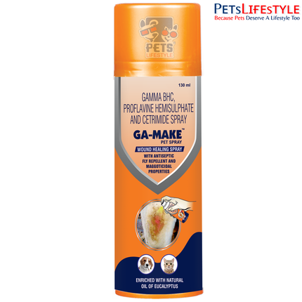 Sky EC GA-Make Pet Spray | Wound Healing & Maggot Control Spray for Dogs & Cats | Antiseptic Aerosol Spray | 130 ml