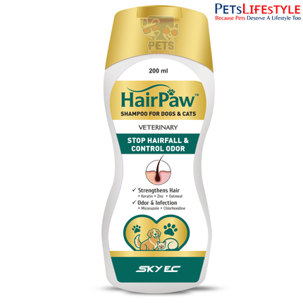 Sky EC Hair Paw Shampoo | Medicated Antifungal & Antibacterial Shampoo for Dogs & Cats | Controls Hair Fall, Odor, Pyoderma & Fungal Skin Infections | 200 ml