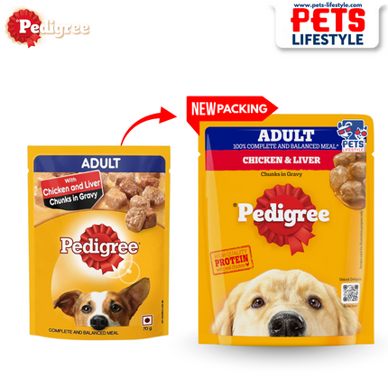 Pedigree Chicken & Liver Chunks in Gravy Adult Wet Dog Food - 70 g packs