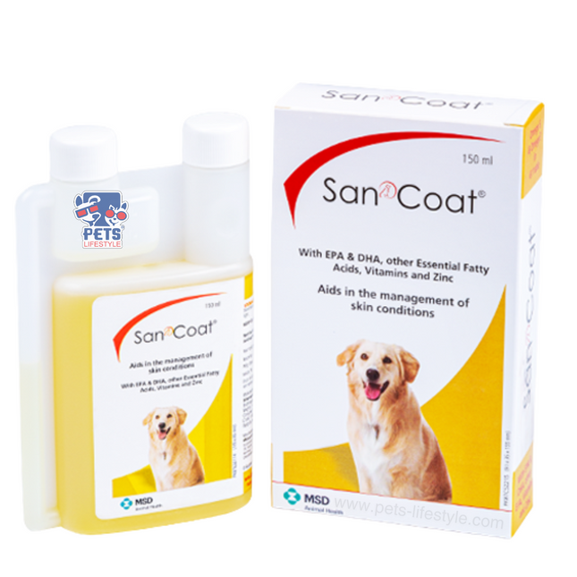 San Coat – Essential Fatty Acid, Vitamin & Mineral Supplement for Dogs( Syrup 150 ml)