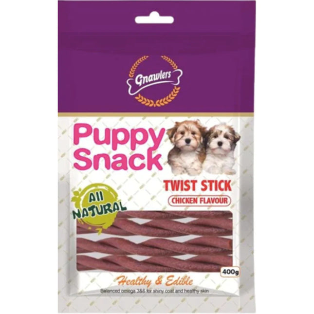 Gnawlers Puppy Snack Twist Stick - Chicken Flavor, 400gm