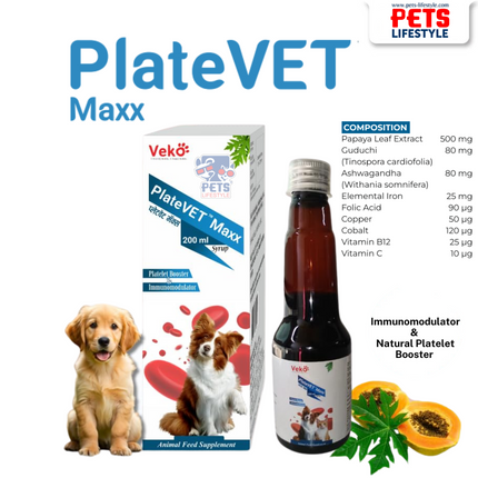 Veko PlateVET Maxx Syrup (Natural Platelet & Immunity Booster for Dogs & Cats) 200 ml