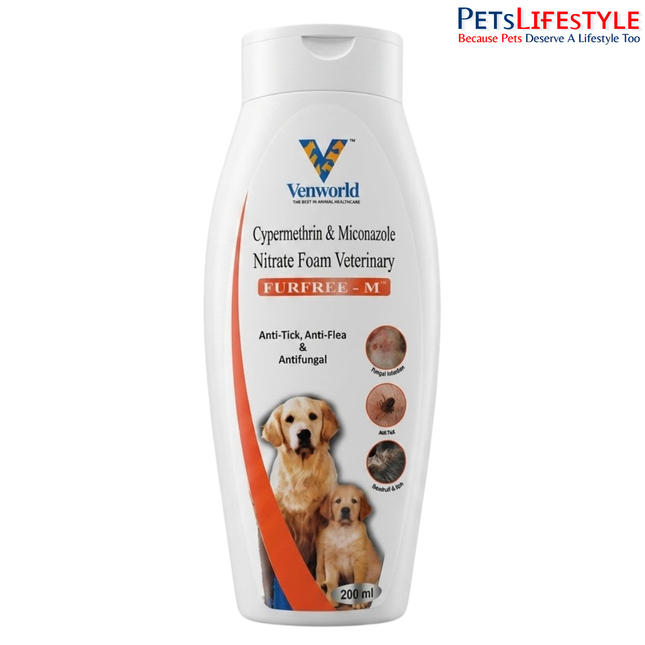 Venkys FurFree M Anti Tick & Flea and Antifungal Shampoo for Dogs
