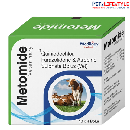 Metomide Bolus | Quiniodochlor 1000 mg, Furazolidone 500 mg & Atropine Sulphate 0.5 mg Bolus (Vet)