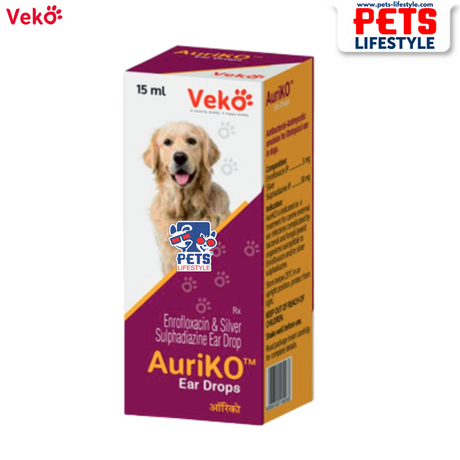 Veko Auriko Ear Drop for Dogs – Enrofloxacin & Silver Sulphadiazine