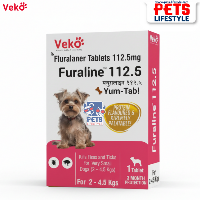 Veko Furaline Fluralaner 112.5mg Chewable Tick & Flea Tablets for Very Small Dogs (2 to 4.5kg)