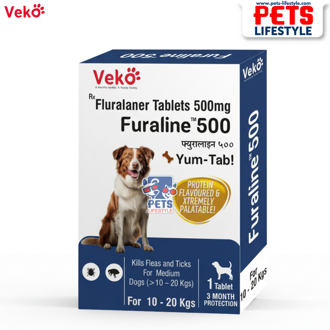 Veko Furaline Fluralaner 500mg Chewable Tick & Flea Tablets for Medium Dogs (10 to 20kg)
