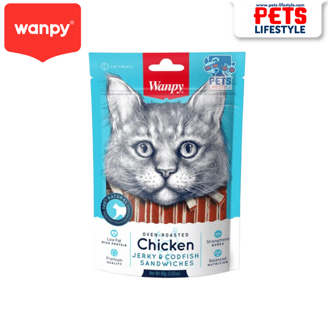 Wanpy Chicken Jerky & Codfish Sandwich – 80g