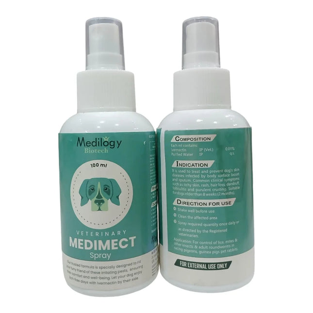 Medimect Veterinary Spray (100 ml) Effective Solution for Dog Skin Infections ( Ivermectin )