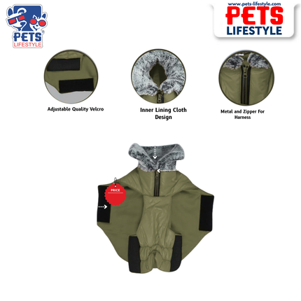 Fur Jacket for Dogs – Olive Green Winter Wear by PᴇᴛsLɪғᴇsᴛʏʟᴇ