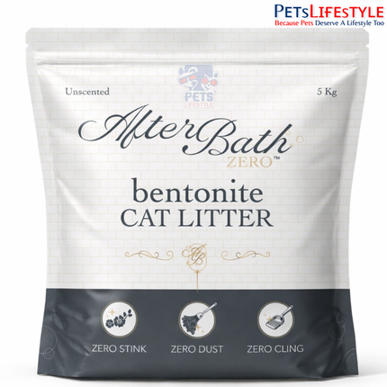 Afterbath Zero Crushed Bentonite Cat Litter (Unscented) – Bio-Enzymatic Odour Control, Dust-Free Clumping Clay Litter – 5 Kg