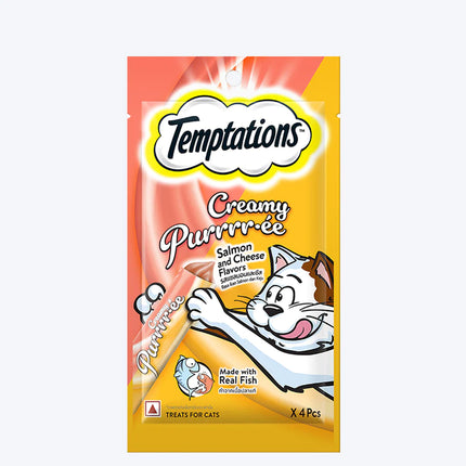 Temptations Creamy Purrrr-ee, Salmon & Cheese Flavour - 48g (4 pieces)