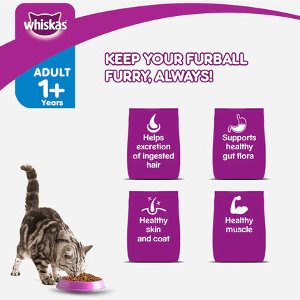 Whiskas Chicken & Tuna Flavour Hairball Control Dry Cat Food for Adult Cats (1+ Years)