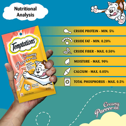 Temptations Creamy Purrrr-ee, Salmon & Cheese Flavour - 48g (4 pieces)