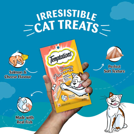 Temptations Creamy Purrrr-ee, Salmon & Cheese Flavour - 48g (4 pieces)