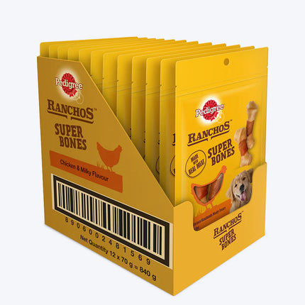 Pedigree Ranchos Super Bones Chicken And Milky Dog Treat - 70 gm