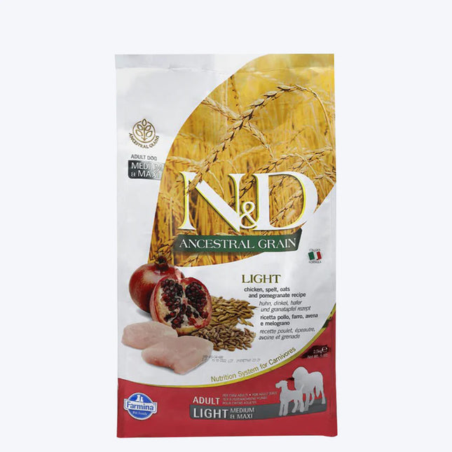 Farmina N&D Ancestral Light Grain Medium & Maxi Breed Adult Dry Dog Food - Chicken & Pomegranate - 2.5 kg