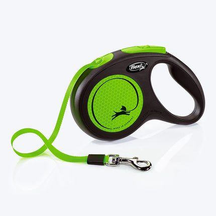 Flexi New Neon Reflect Green Tape Retractable Dog Leash - 5m