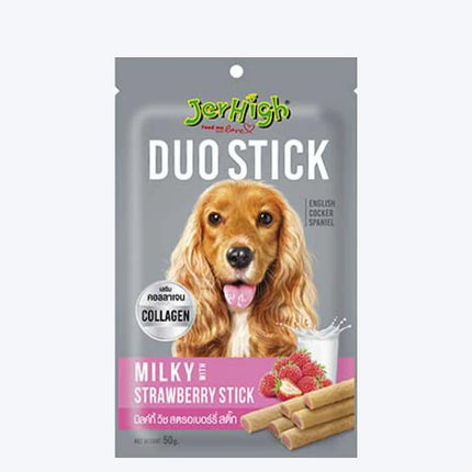 JerHigh Duo Stick Dog Treat - Milk with Strawberry Stick - 50 g