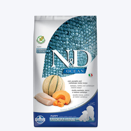 Farmina N&D Ocean COD Pumpkin & Cantaloupe Melon Grain Free Dry Puppy Food - Medium & Maxi Breed