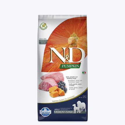 Farmina N&D Pumpkin Lamb & Blueberry Grain Free Medium & Maxi Breed Adult Dry Dog Food