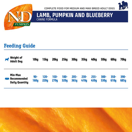 Farmina N&D Pumpkin Lamb & Blueberry Grain Free Medium & Maxi Breed Adult Dry Dog Food